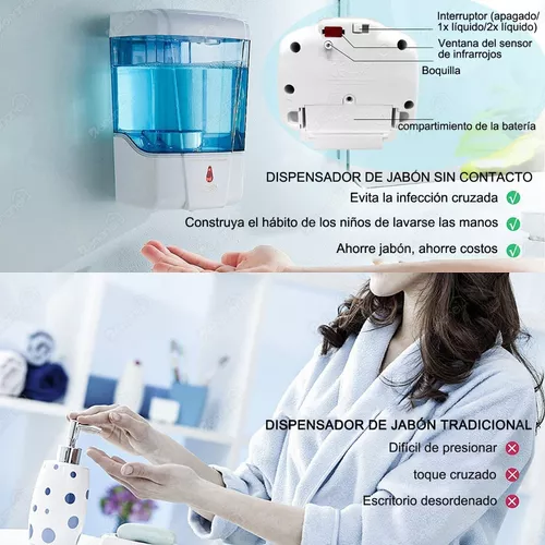 Dispensador de Jabón Automático de 700ml sin Contacto eléctrico Dispensador  de gel antibacterial y Despachador de