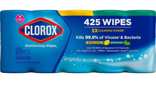 Toallitas Clorox Desinfectantes Mata 99.9% Virus Paq 5 Botes