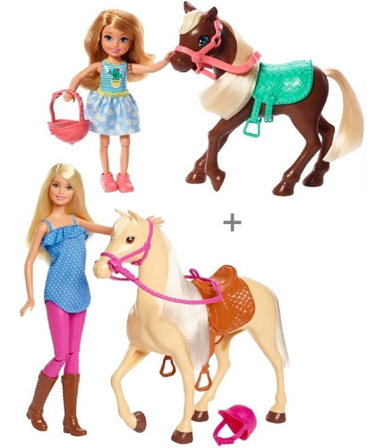Imagem 1 de 10 de Kit Hípico Barbie Com Cavalo E Chelsea Com Pônei - Mattel Ms