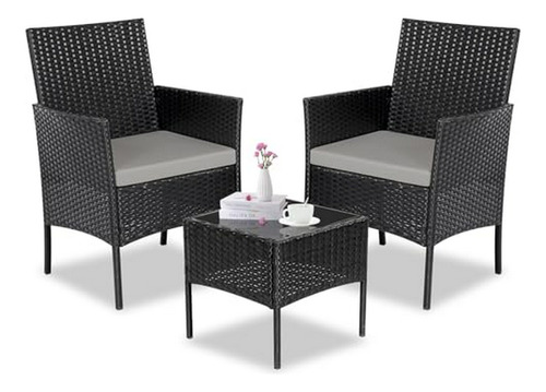 Set De Muebles De Patio De Rattan 3 Piezas