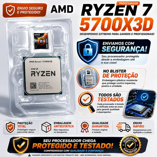 Processador Amd Ryzen 7 5700x3d Oem 4.1ghz 8 Núcleos 16 Th