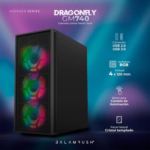 Gabinete Balamrush Dragonfly Ii Mesh Gm740 Negro Br-935982