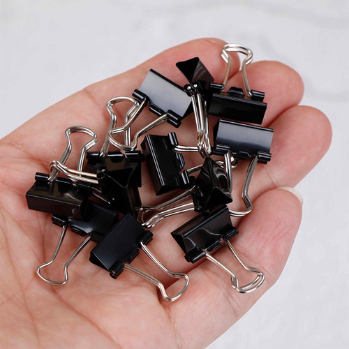 Prendedor De Papel Binder Clip 25mm Pote Com 48 Peças Metal Cor Preto