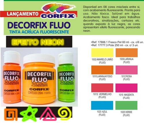 2x Tinta Acrílica Fluorescente Neon Decorfix 250ml *escolha*