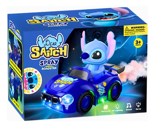 Carrinho Stitch Brinquedo Bate E Volta Com Som Luz Fumaça