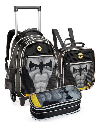 Mochila Escolar Rodinha C/ Estojo Lancheira Meninos 3pçs