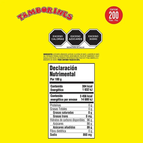 Tamborines Golosina Sabor Tamarindo Y Chile Bolsa 200pz