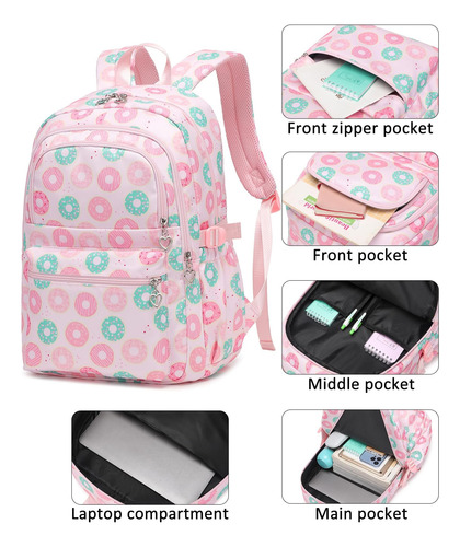 Createy Donut Prints Mochila Para Niñas Con Lonchera Mochila