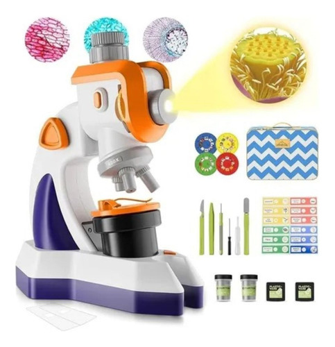 Kit Completo De Microscopio Juguete Con Luz Y Maletin Blanco