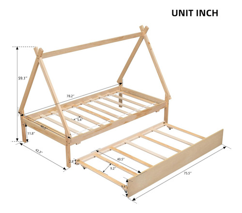 Cama Tipo Tipi De Tamaño Individual Con Nido, Cama Montessor