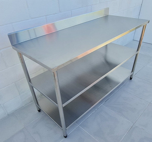 Mesa Bancada 130x40 Aço Inox 2 Prateleiras Com Espelho