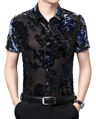 Camisas Transparentes Para Hombre Con Flores De Terciopelo D