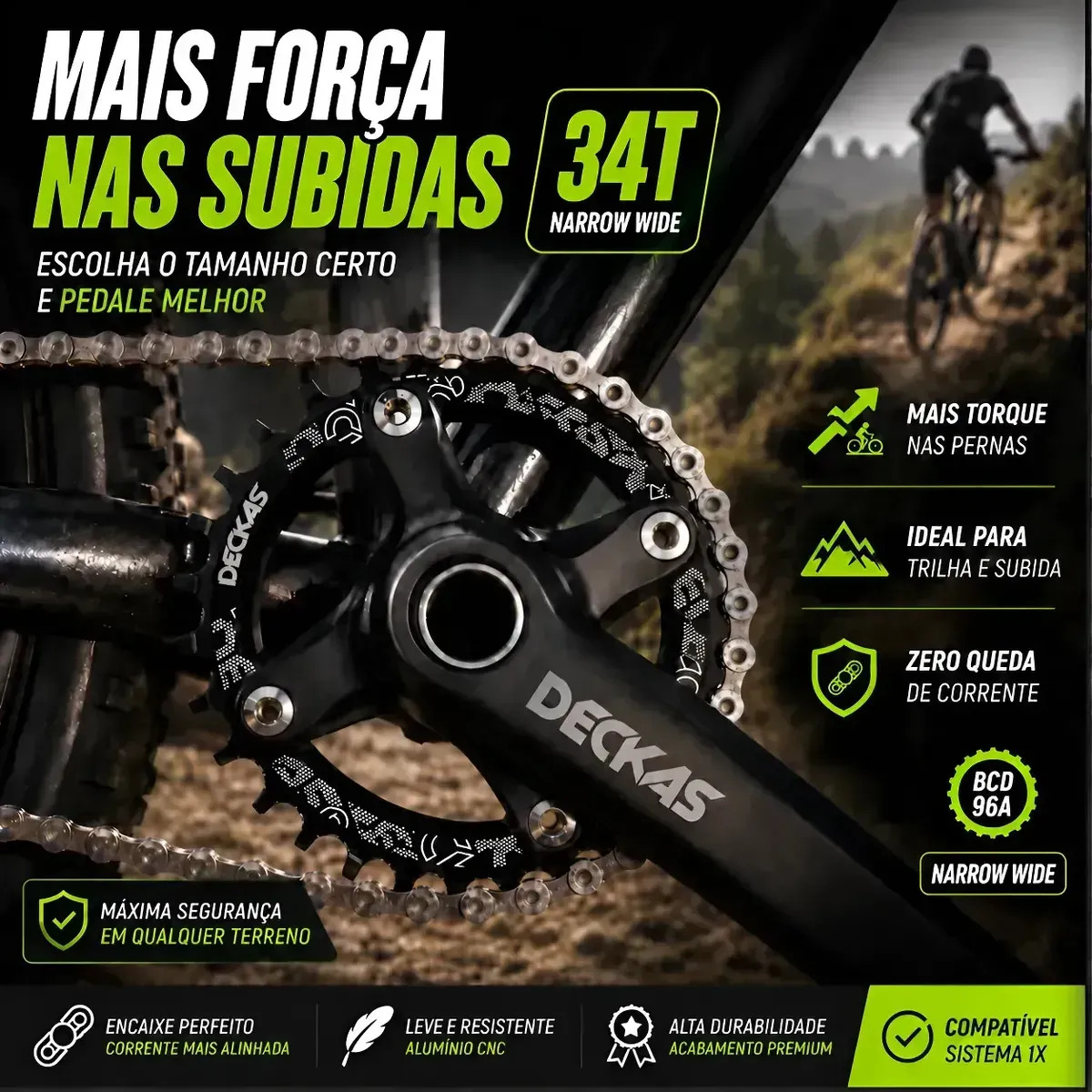 Coroa Unica Deckas Deore M6000 Slx M7000 Xt M8000 Xtr M9000 BCD 96mm 34 Dentes