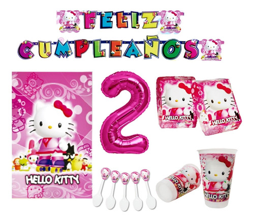 Set Kit Decoracion Fiesta Cumpleaños Hello Kitty + Obsequio