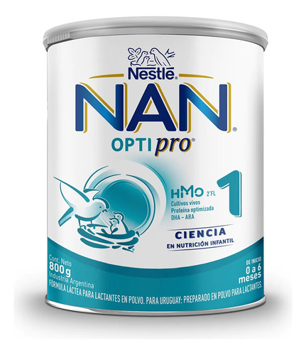 Leche de fórmula en polvo sin TACC Nestlé Nan Optipro 1 en lata de 1 de 800g - 0  a 6 meses