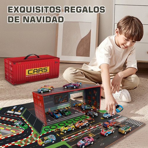 Lictinx 50 Pcs Metal Juguetes De Car Set Carritos Carro Con Caja Map Para niños,Mini Coche De Rally,Coche de retroceso