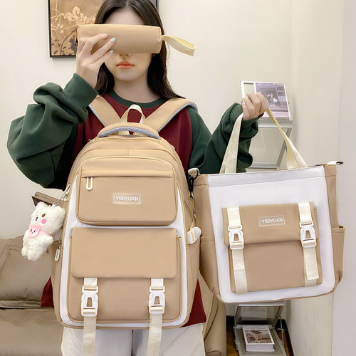 Juego Mochila Set 3 Alta Calidad Escolar Laptop Estudiante Linda Abeleza Ab-13 Color Caqui