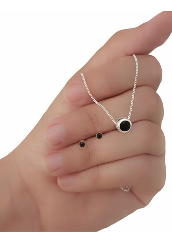 Conjunto Cadena Con Dije Susanita Negro Y Aros Plata 925