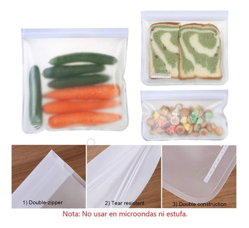 Set 4 Bolsas Zip Hermética Silicona Reutilizable Contenedor