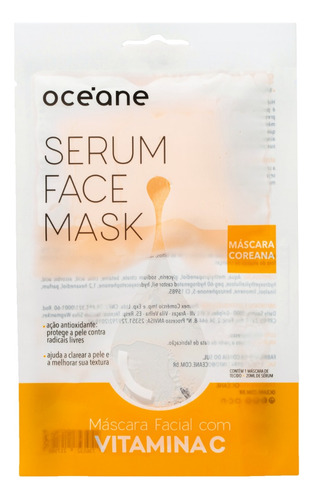 Máscara faciai para pele normal Océane Océane - Tratamento Máscara Facial com Vitamina C - Serum Face Mask 20ml 0.83g y 0.02L
