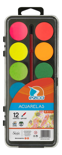 Acuarela Premium - 12 Pastillas - Con Pincel - Xu - Ezco