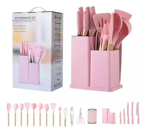 Set Utensilios Cocina Silicona + Set Cuchillos X19 Pcs