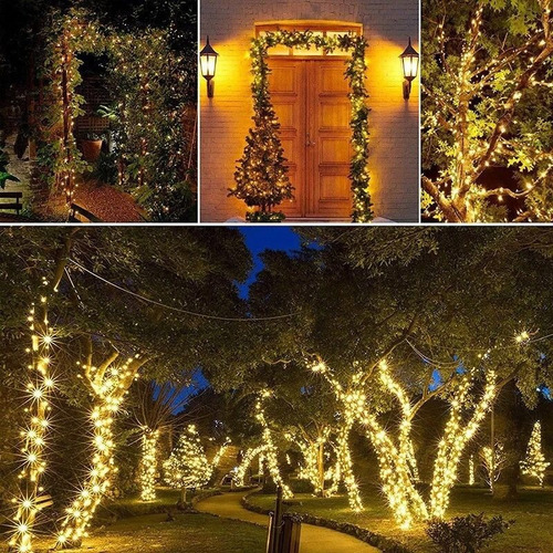 Imagen 3 de 9 de Guirnalda Luz 200 Led Solar 22m Exterior Navidad 8 Efectos