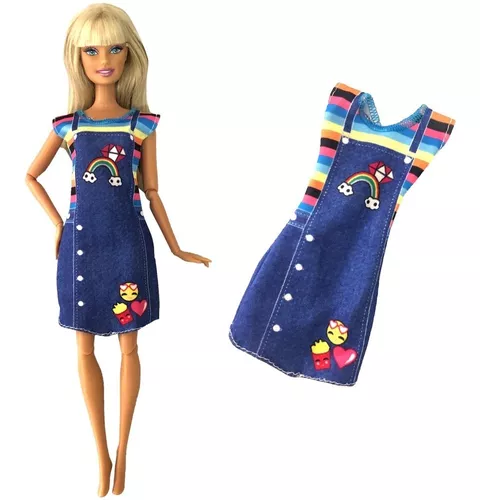 Lindo Vestido + Sapato P/ Boneca Barbie - Roupa Estilo Jeans