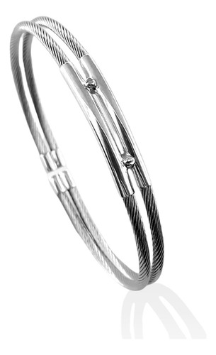 Bracelete Masculino Aço Inox Com Prata 950 Lisa Dupla