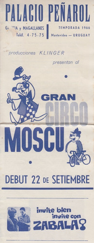 1966 Gran Circo De Moscu Programa En Uruguay Vintage Raro 