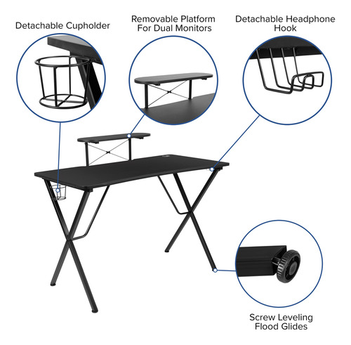 Escritorio Negro Para Juegos Con Silla Reclinable Y Soporte