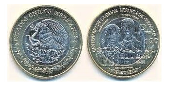 Moneda Gesta Heroica De Veracruz 20 Pesos