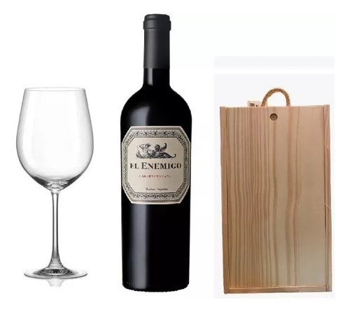 Estuche Madera Enemigo Cabernet Franc + 1 Copa -ayrescuyanos