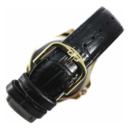 Reloj Q&q Modelo Qa06j103 Color de la correa Negro Color del bisel Dorado Color del fondo Dorado