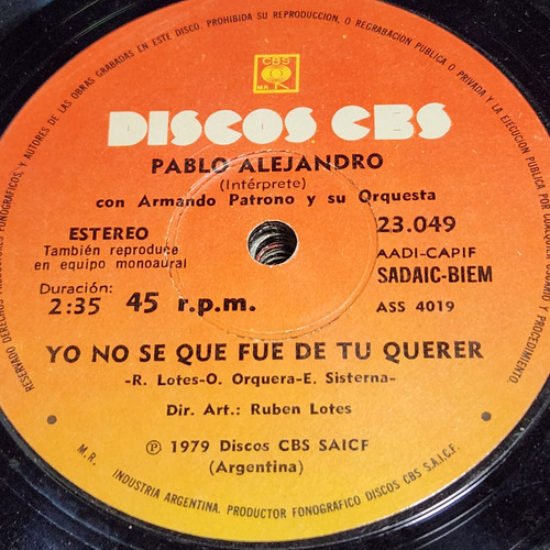 Simple Pablo Alejandro Armando Patrono Orq Discos Cbs C4