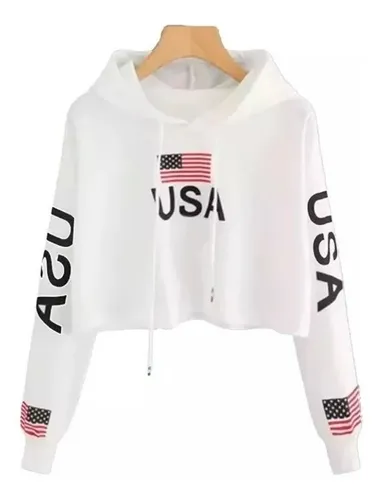 Blusa Moletom Cropped Usa Eua Bandeira De Frio Casaco MercadoLivre