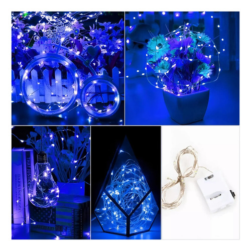 Alambre De Led 1mt Azul Con Pila Pack X10u Azul