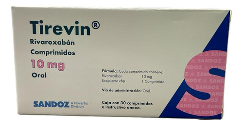 Tirevin Rivaroxabán 10mg Comprimidos Caja Con 30 