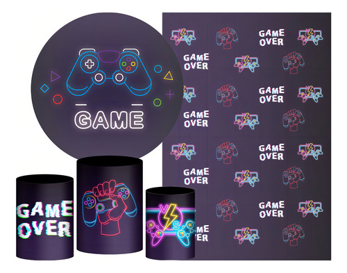 Kit Festa Game Painel Redondo + Trio Capas Lateral