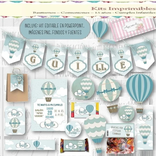 Kit Imprimible Retro Vintage Cumple Bautismo Candy Bar Deco