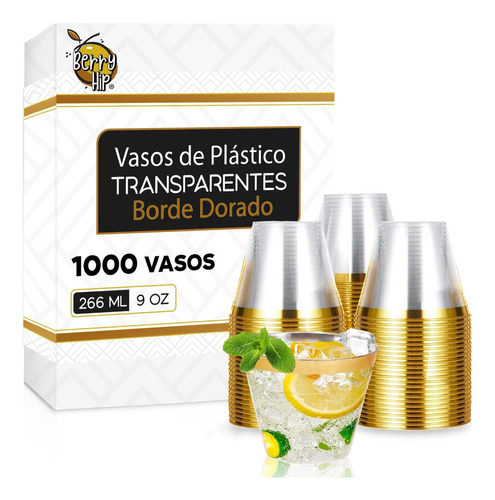 1000 Vasos Desechables Elegantes Plástico 9 Oz Para Fiesta Color Dorado