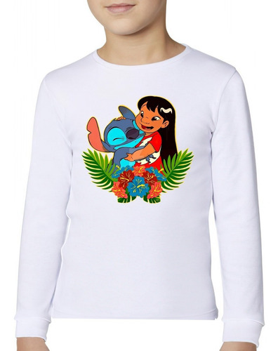 Polera Manga Larga Niña Lilo Y Stitch Abrazos 100% Algodón