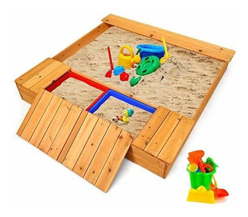 Costzon - Caja De Arena De Madera Para Niños Con Asientos De