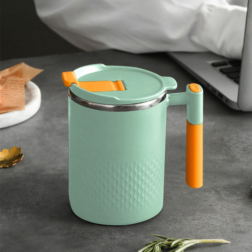 Taza Q De Acero Inoxidable Con Tapa Y Asa, 450 Ml, Reutiliza