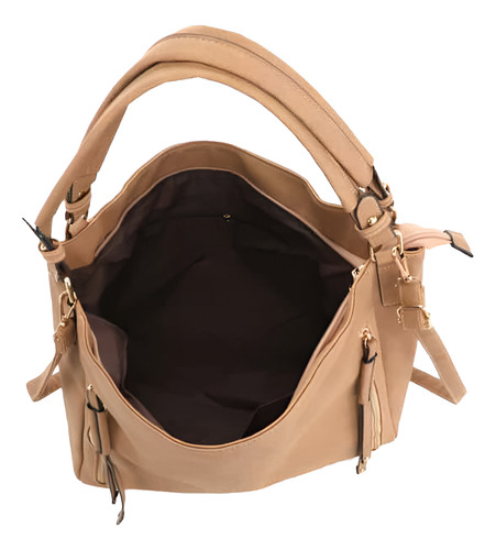 Cartera Pu Extra Large Con Correa Extraible La Chapelle Caramelo Lisa Oro Caramelo