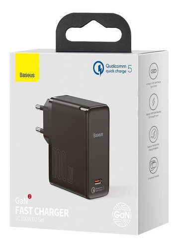 Imagen 10 de 10 de Cargador Rápido Baseus Gan2 1c 100w Con Cable Usb-c
