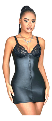 Babydoll Sensual Aspecto Cuero Con Cierre Frontal. 