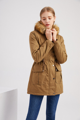 Abrigo Cálido Con Cuello Piel Y Capucha Invierno For Mujer