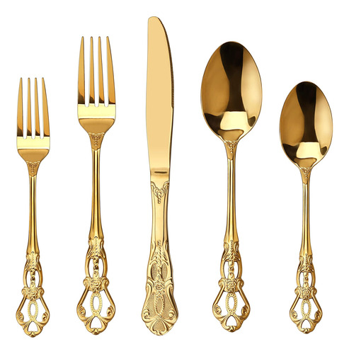 Runfly Gorgeous Retro Royal Gold Juego De Cubiertos De Acero