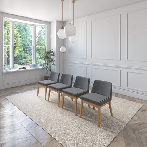 Juego De Comedor Lisboa De Madera Con 4 Sillas Tapizadas Diseño De La Tela De Las Sillas Gris Oscuro - Roble